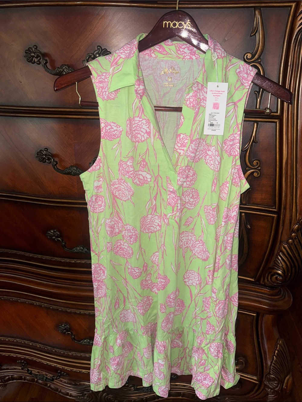 Lilly Pulitzer Pink Floral Dress on Pistachio Macaron